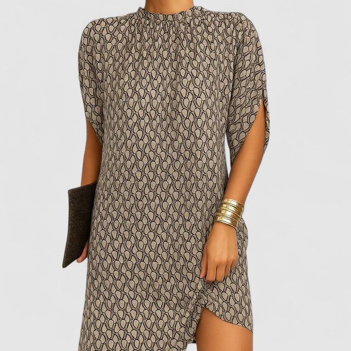 Larissa cut out shoulder dress in Beige Pattern, view 5
