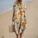 Comfortable Summer Dress, cream and orange floral, front view