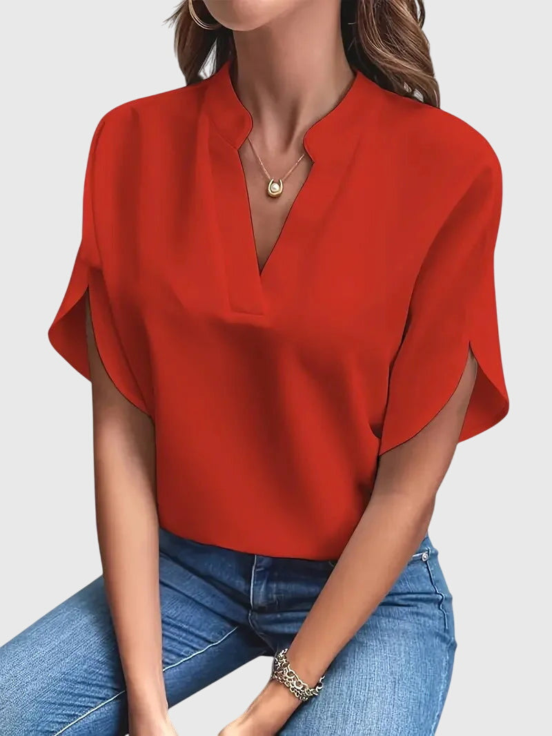 Beatrix soft V-neck shirt in Red, view 7