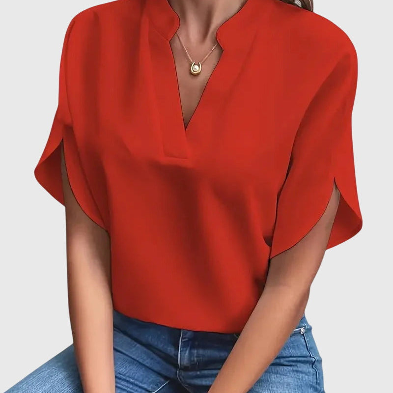 Beatrix soft V-neck shirt in Red, view 7