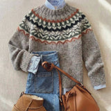 Monica grey Norwegian knit jumper, front view