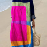 Jean colour block dress, front view