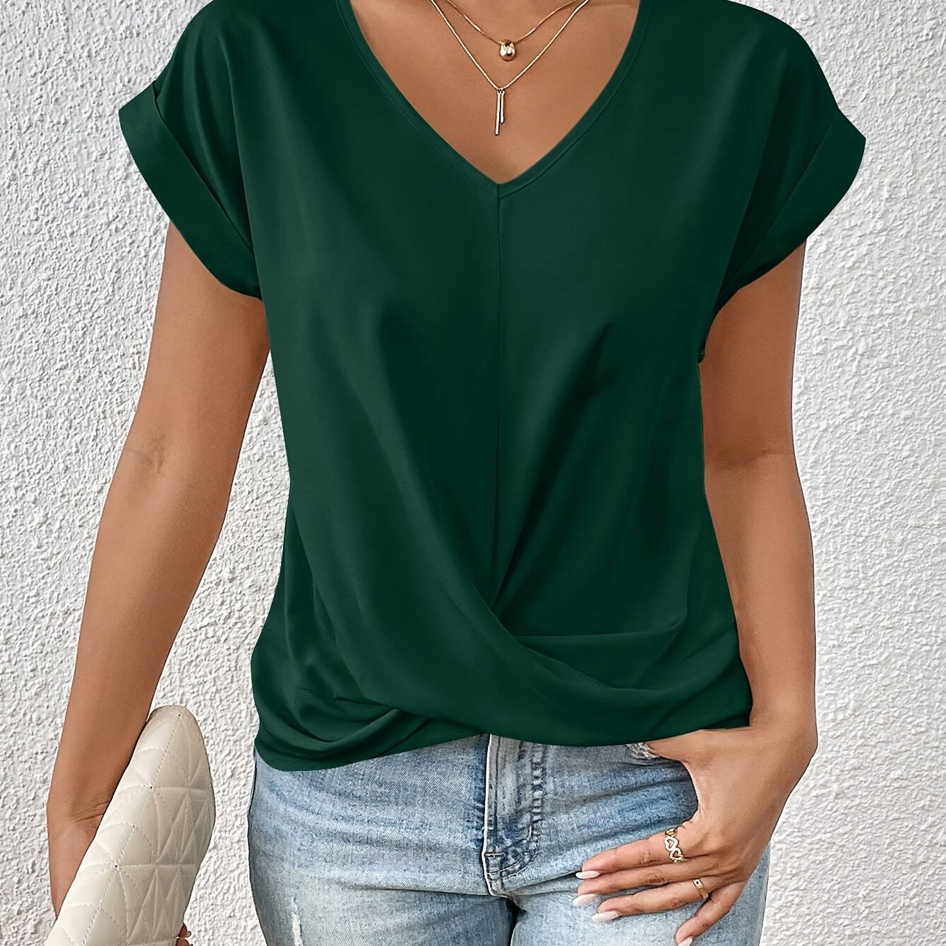 Zoe sweetheart neckline casual T-shirt in Green, view 8