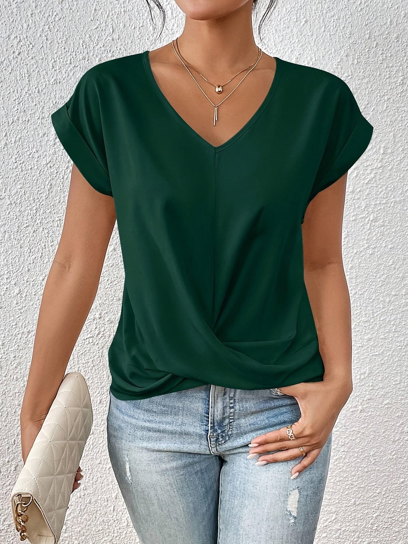 Zoe sweetheart neckline casual T-shirt in Green, view 8