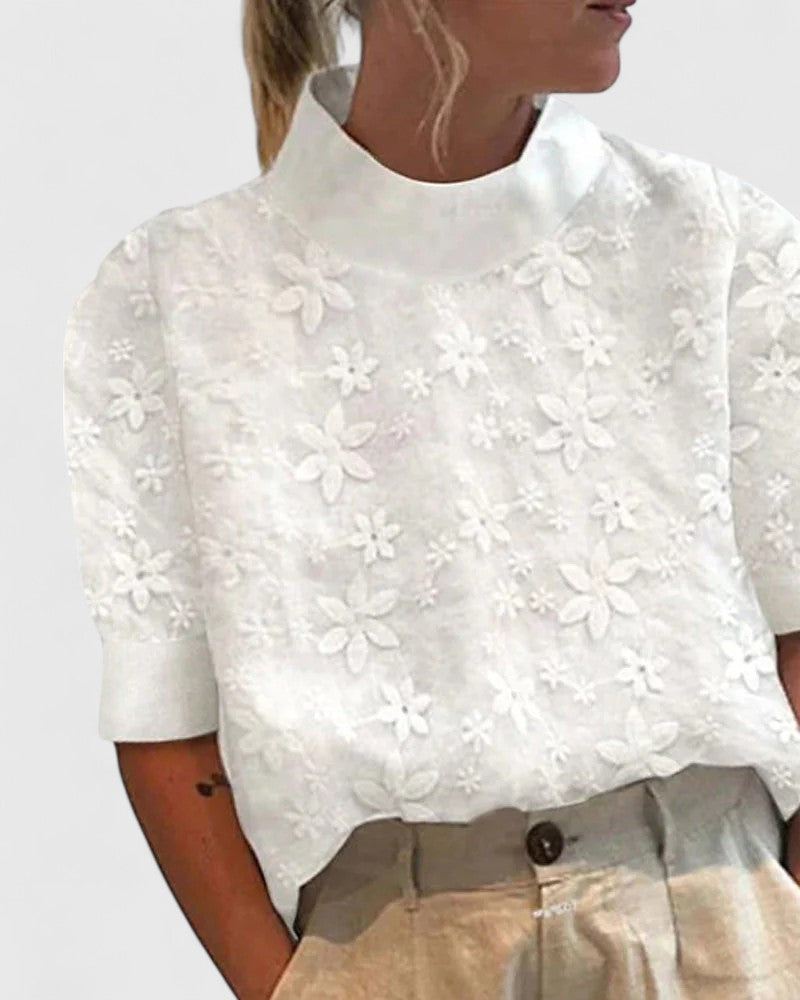 Sonelita embroidered stand collar blouse in White, front view