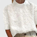 Sonelita embroidered stand collar blouse in White, front view