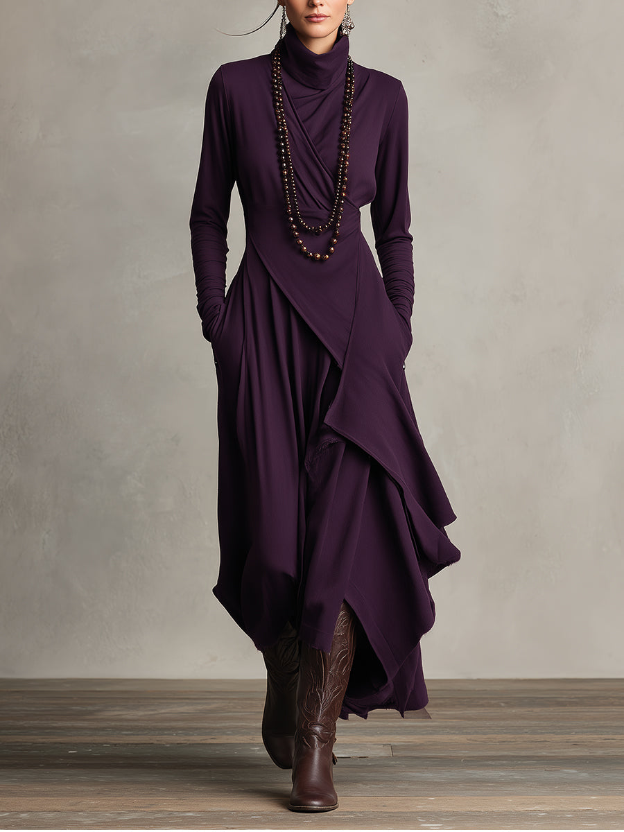 Natalie draped turtleneck knit dress in Purple, view 2