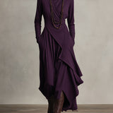 Natalie draped turtleneck knit dress in Purple, view 2