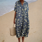Comfortable Summer Dress, blue vine print, front view
