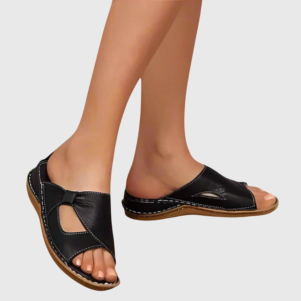 Anna Orthopaedic Slide Sandals in Black, front view