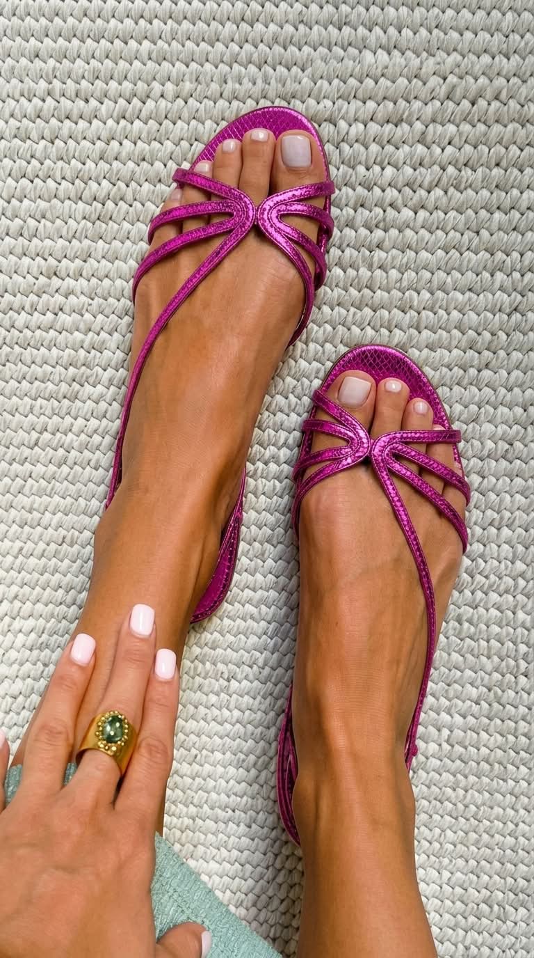 Fabienne Gold Knot Flat Sandals in Purple, view 5