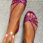 Fabienne Gold Knot Flat Sandals in Purple, view 5