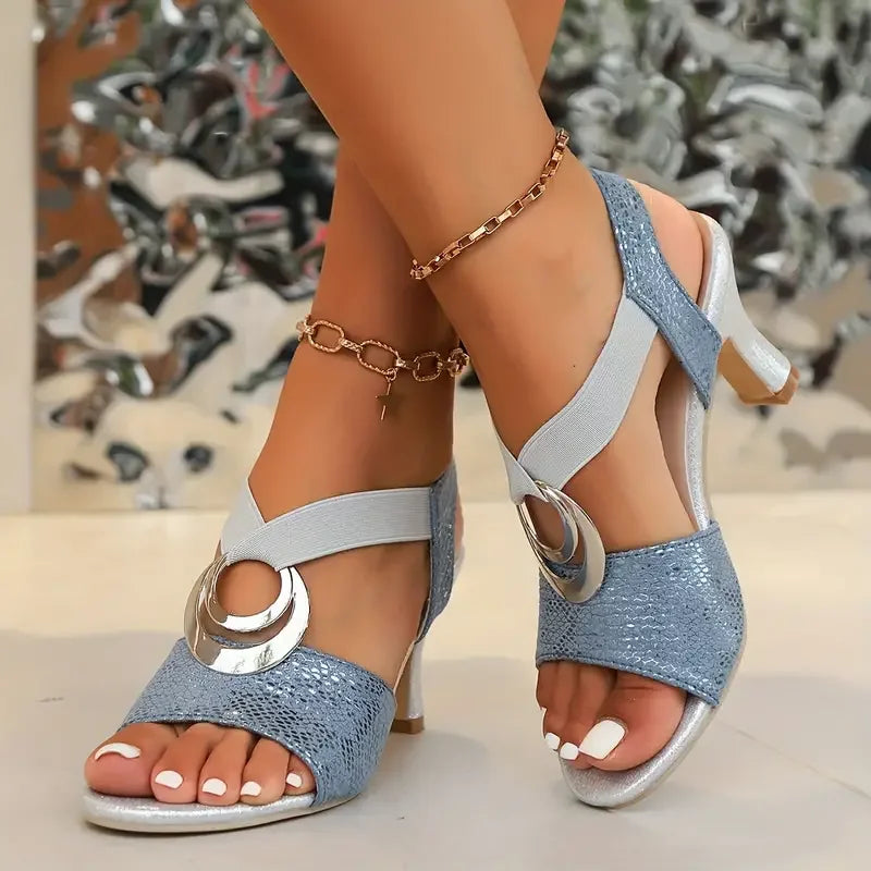 Ayindra Block Heel Evening Sandals in Blue, view 2