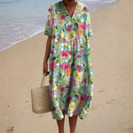 Comfortable Summer Dress, bright garden floral, front view