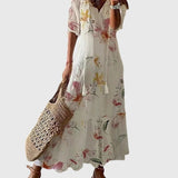 Amalia boho vintage print summer dress in White, view 8