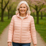 Ulla light pink puffer jacket, front view