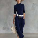 Sports set with stand-up collar top and loose drawstring trousers in Navy Blue, view 5