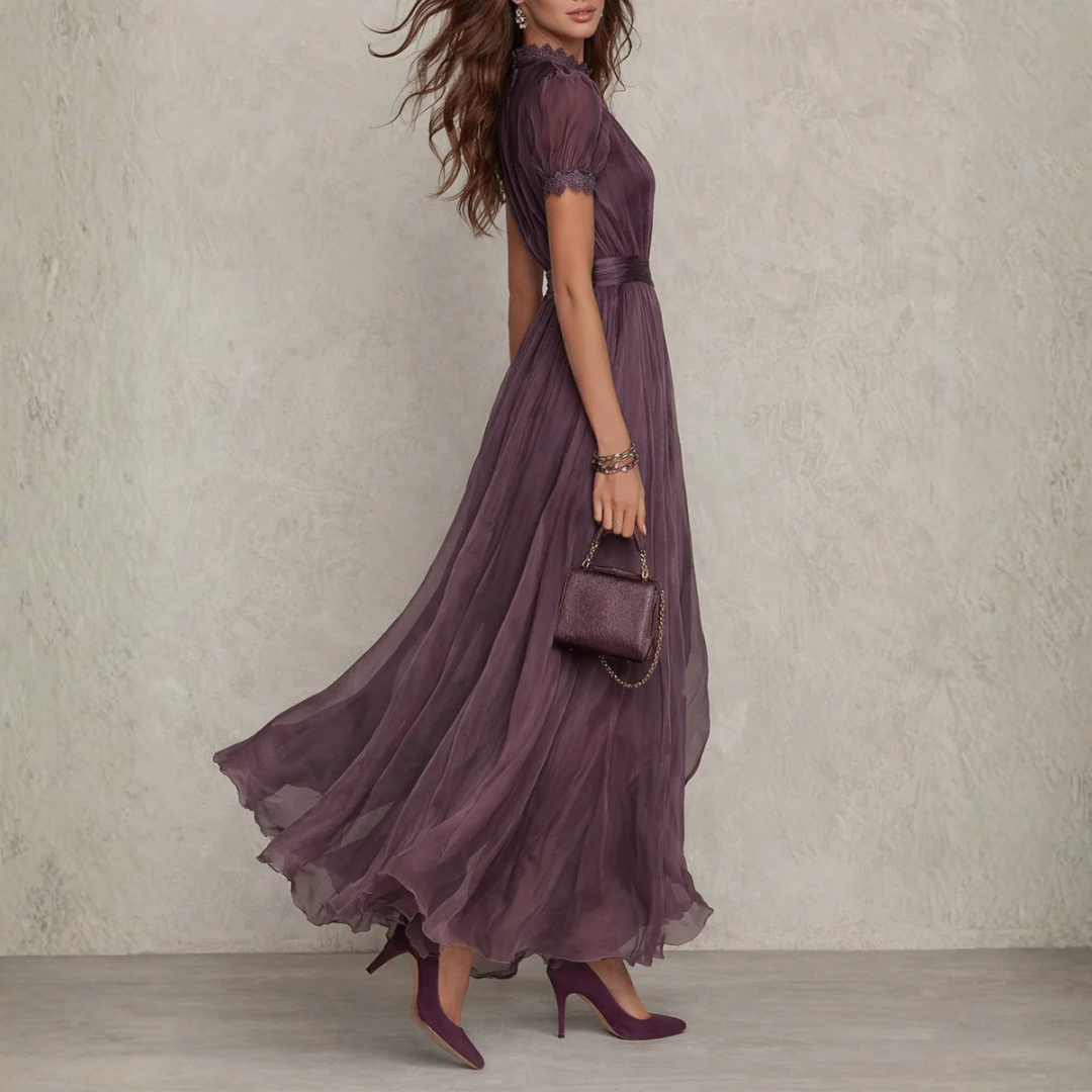 Vivienne lace trim chiffon maxi dress, view 4