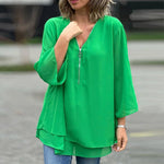 Lorelai chiffon zip blouse in Green, view 5