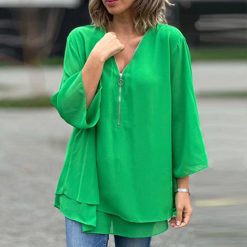 Lorelai chiffon zip blouse in Green, view 5
