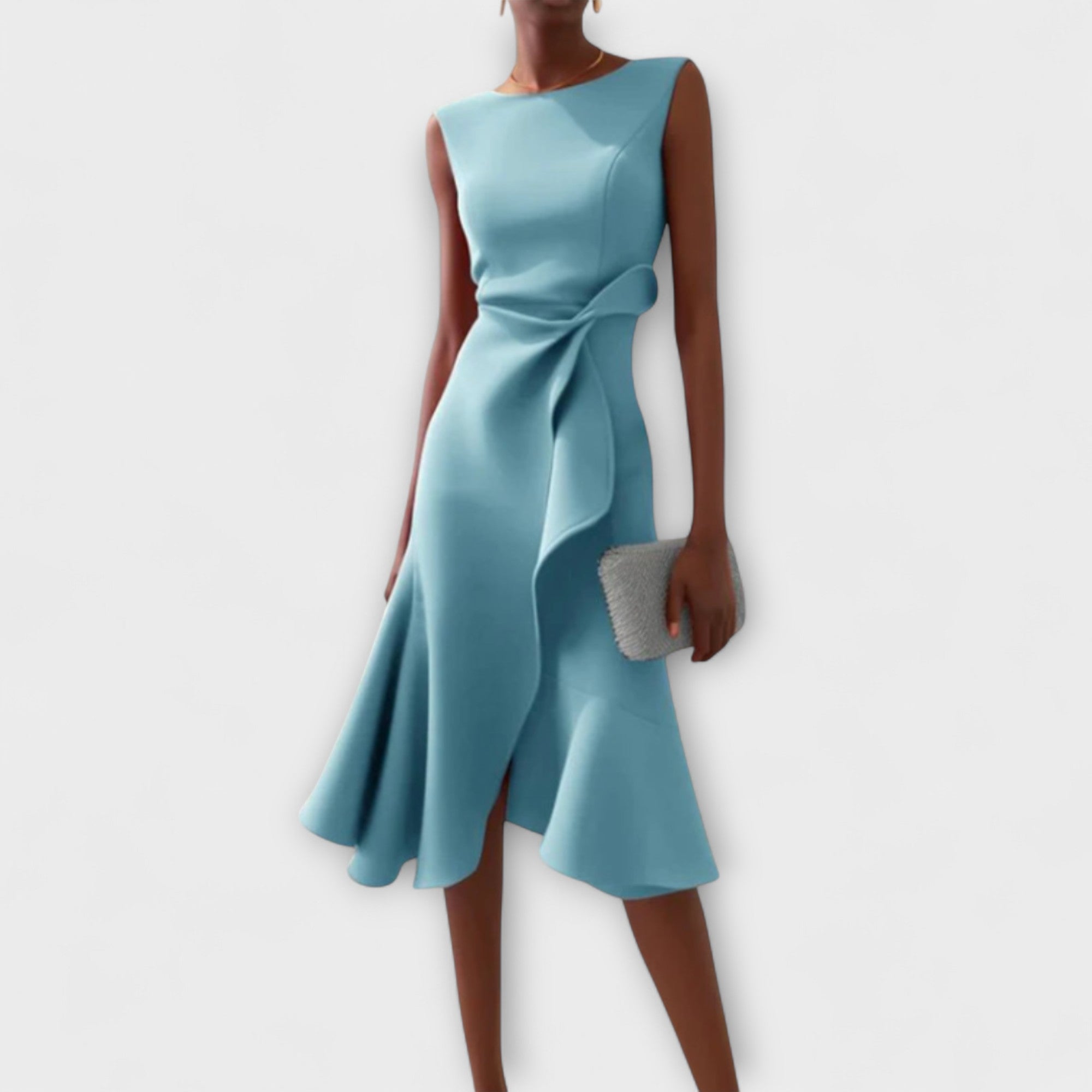 Darlene Sophisticated Midi Dress in Light Blue, view 4