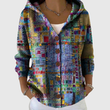 Charlotte patchwork print hooded cardigan, front view