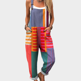 Comfortable Striped Patchwork Dungarees, front view