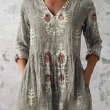 Elise soft green print V-neck blouse in Grey, view 6