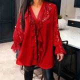Loose ruffle blouse in Red, view 5