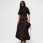 Andrea brown pleated maxi dress, view 2