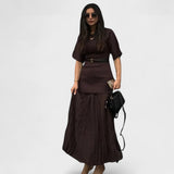 Andrea brown pleated maxi dress, view 2