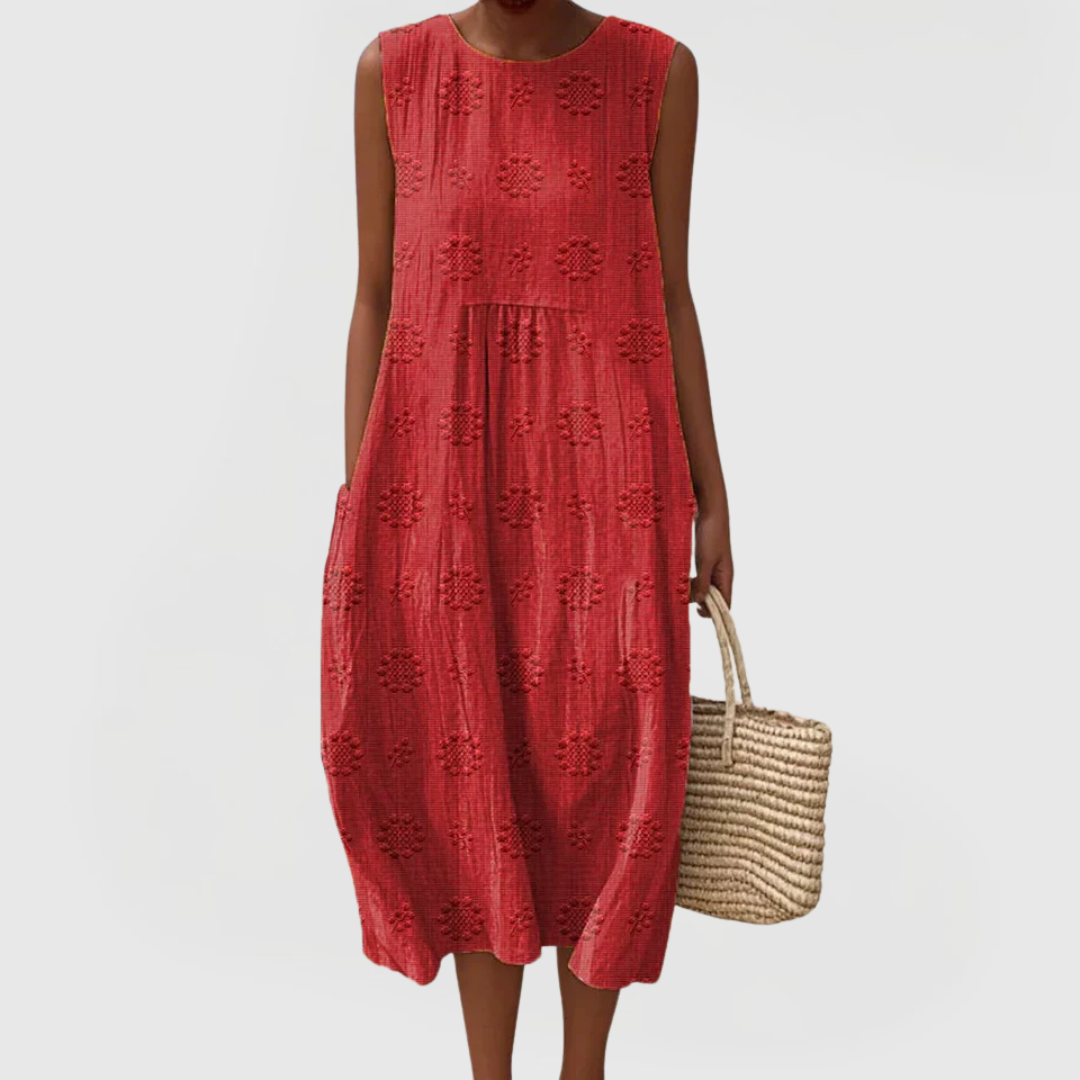 Teresa embroidered sleeveless dress with pockets, view 4