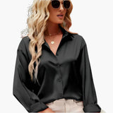 Lola satin blouse in Black, view 2