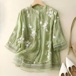 Nicole embroidered cotton blouse in Green, view 4