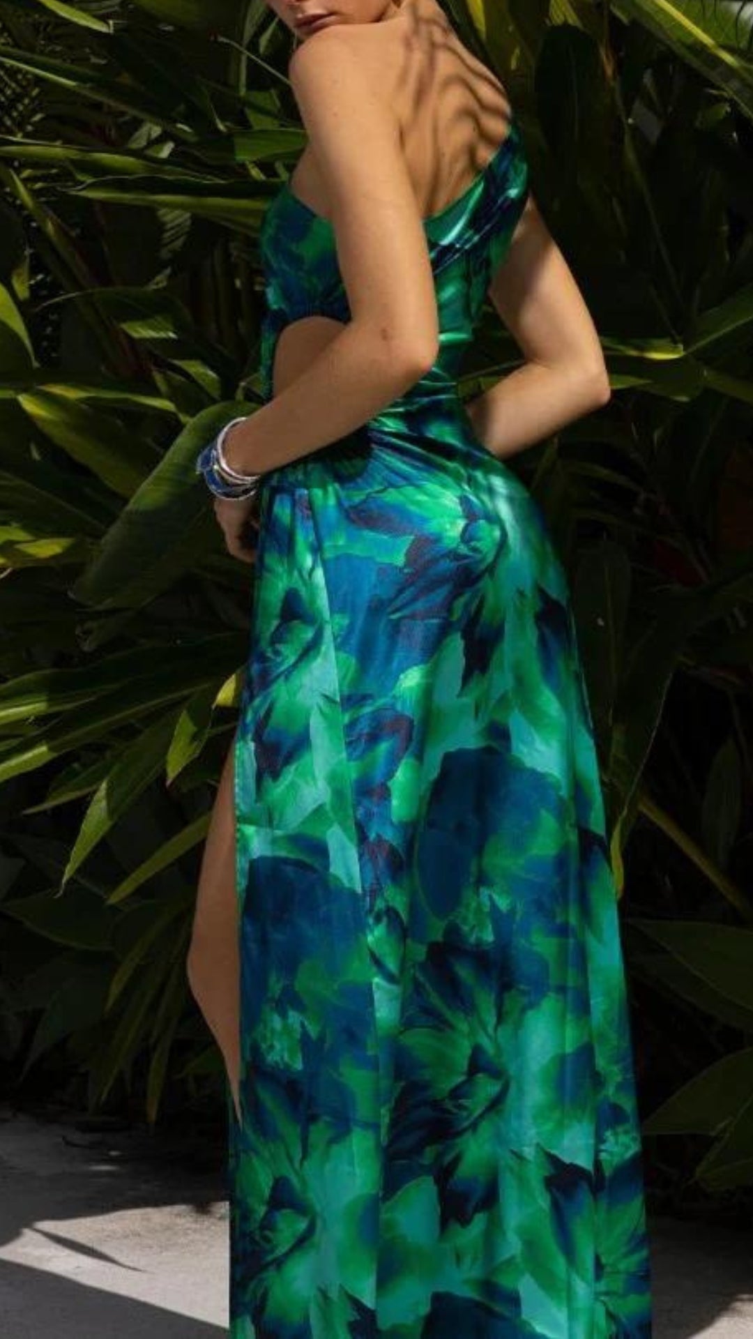 Alexandra botanical one shoulder dress, view 6