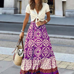 Yalina boho print maxi skirt with fringes in Purple, view 9