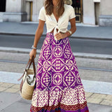 Yalina boho print maxi skirt with fringes in Purple, view 9