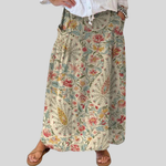 Vintage paisley floral linen maxi skirt in Multicolour, front view