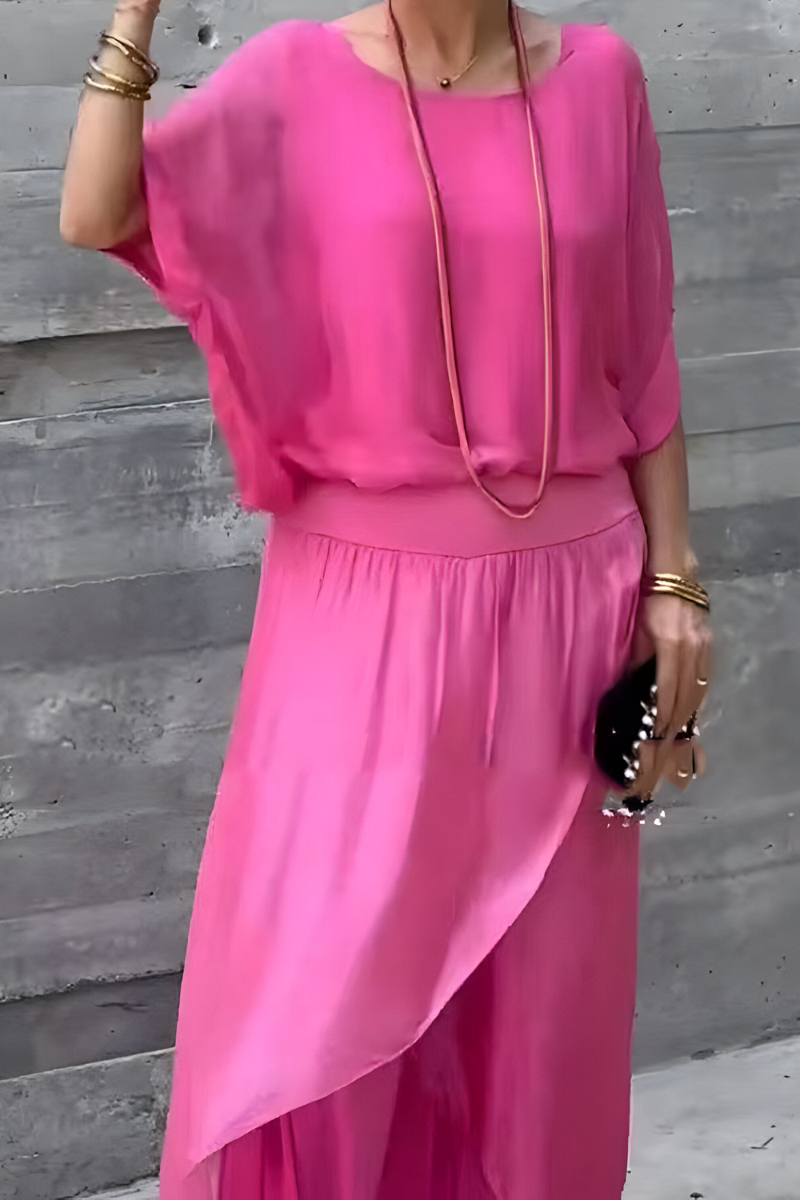 Manna chiffon wide-leg two-piece set in Pink, view 7
