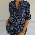 Willow floral blouse with pocket in Dark Blue, view 3