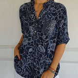 Willow floral blouse with pocket in Dark Blue, view 3