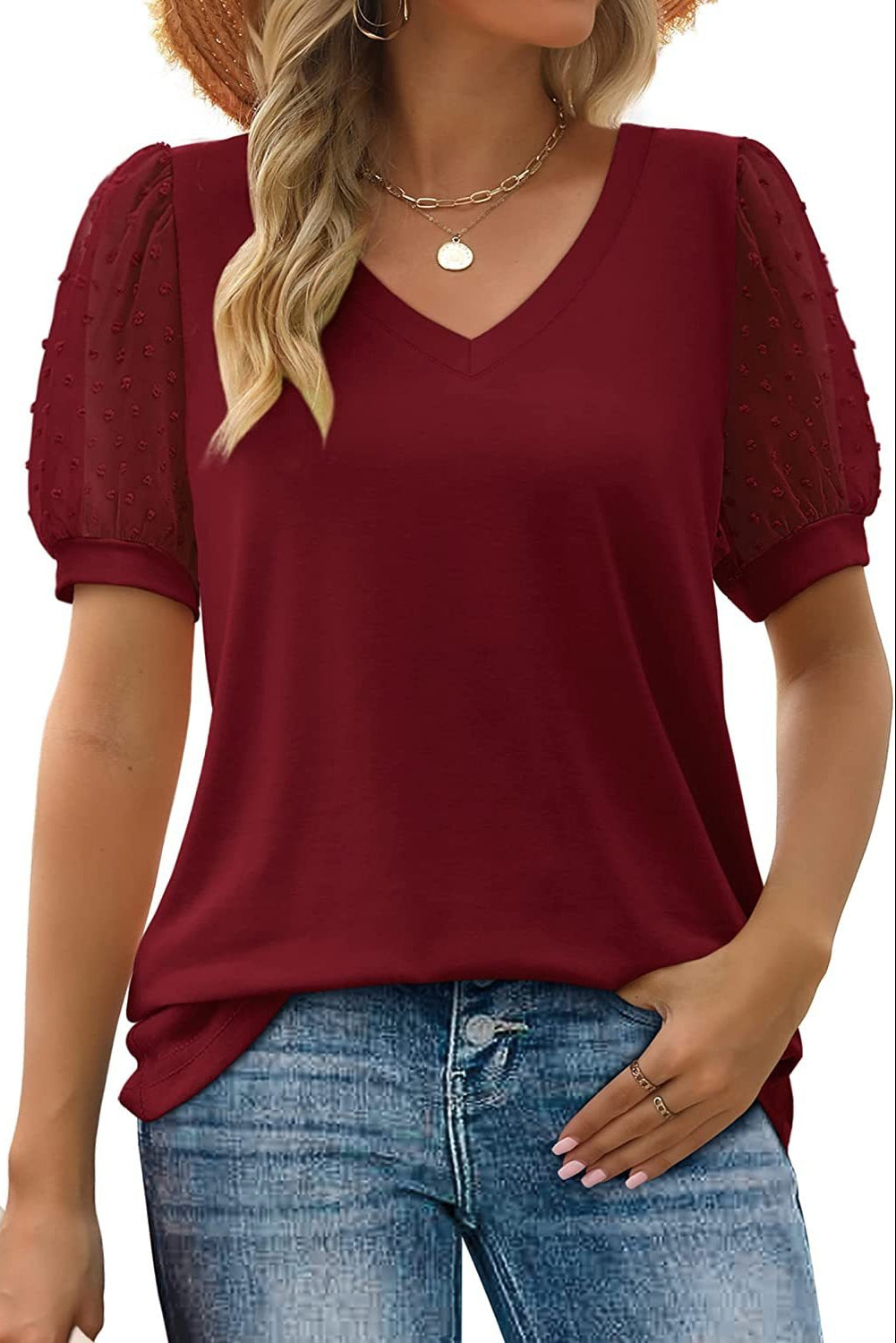 Helena V-neck blouse in Bordeaux Red, view 8