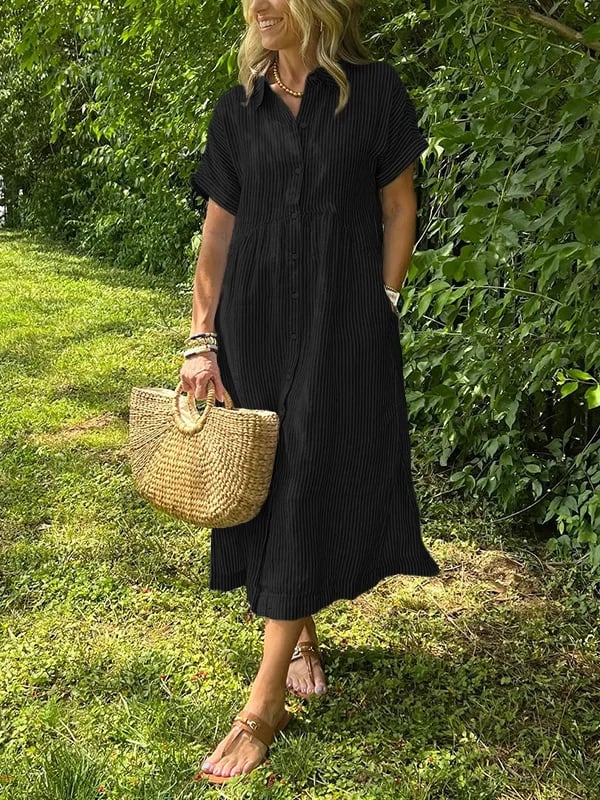 Cassandra Striped Shirt Dress in Black, view 4