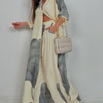 Moriel artistic print two-piece set in Beige, front view