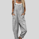 Light Grey Faded Dungarees, front view