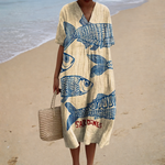 Comfortable Summer Dress, sardine print, front view