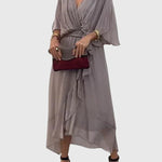 Bethany elegant V neck midi dress in Grey, view 6
