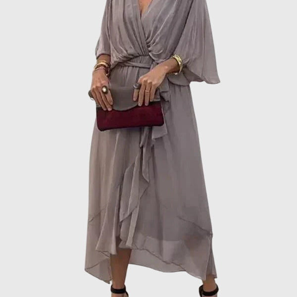 Bethany elegant V neck midi dress in Grey, view 6