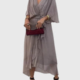 Bethany V neck belted midi dress in Grey, view 6
