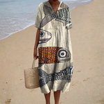 Comfortable Summer Dress, cream fish print, front view